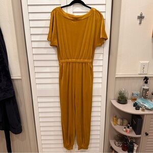 Anthropologie goldenrod velvet jumpsuit size XS